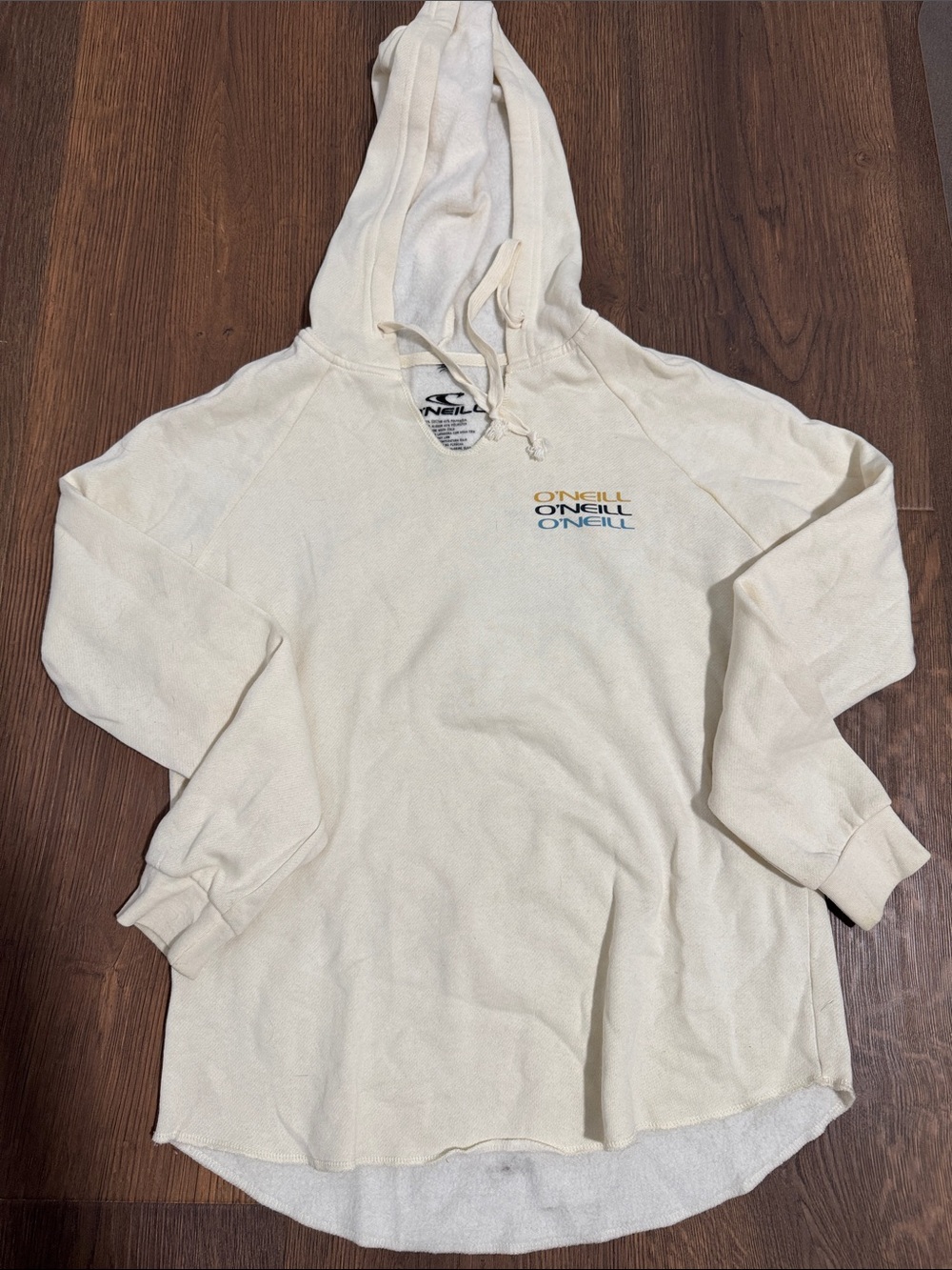 O'Neill Cream Hooded V-Neck Pullover with Multicolor Logo